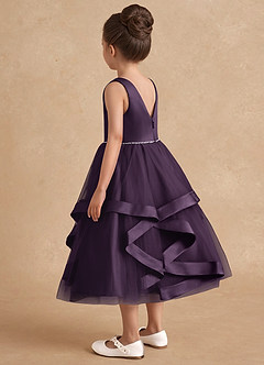 Azazie Posy Flower Girl Dresses Plum A-Line Beaded Tulle Dress image2