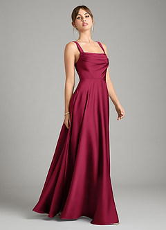 Azazie Shaude Bridesmaid Dresses Burgundy A-Line Pleated Stretch Satin Dress image7
