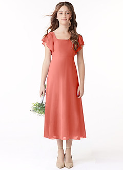 Azazie Bondi Junior Klä av A-Line i Chiffong Rynkad image2