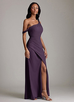 Azazie Madelyn Bridesmaid Dresses Plum Mermaid One Shoulder Chiffon Convertible Dress image5