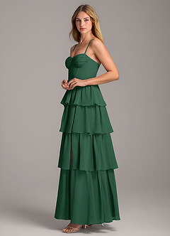 Azazie Alanna Abiti da Damigella Abito A-Line in Chiffon Scollo a Cuore Verde Scuro image6