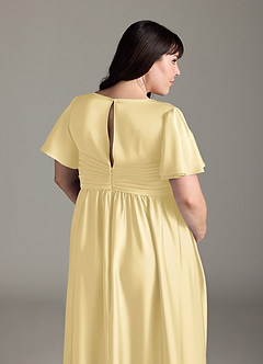 Azazie Verna vestidos de dama de honor de maternidad Vestido de Corte en A Volante Hasta el suelo Satén Elástico image10