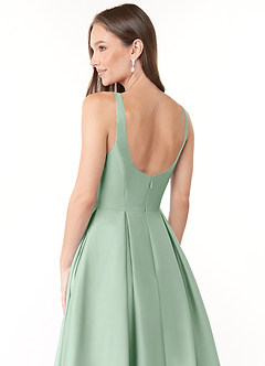 Azazie Neve Bridesmaid Dresses Agave Ball-Gown with Pockets Stretch Satin Dress image6