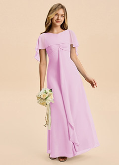 Azazie Selena Junior Robe Trapèze en Mousseline de soie Rayé Rose Bonbon image3