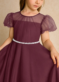 Azazie Duckie Blumenmädchenkleider Ballkleid Plissee Tüll Kleid Cabernetrot image6