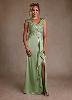 Azazie Santa Monica Mother of the Bride Dresses Dusty Sage A-Line Lace Dress image3
