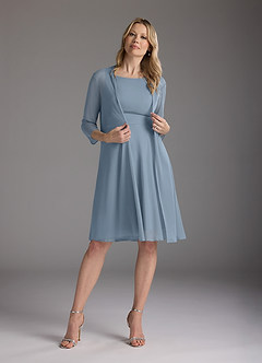 Azazie Sunny Mother of the Bride Dresses Dusty Blue A-Line Pleated Mesh Dress image2