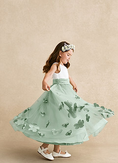 Azazie Vi Flower Girl Dresses Agave A-Line Sleeveless Tulle Dress image2