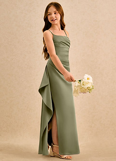 Azazie Cannoli Girls Formal Flower Girl Dresses Pistachio A-Line Pleated Stretch Satin Dress image5