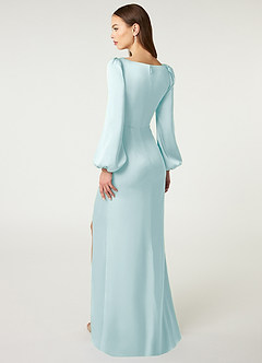 Azazie Mel Bridesmaid Dresses Sea Glass Sheath Long Sleeve Stretch Satin Dress image4