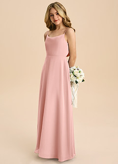 Azazie Shale Junior Agave A-Line Bow Chiffon Dress image6