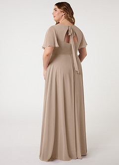 Azazie Kimber Bridesmaid Dresses Taupe A-Line Flounce Sleeve Chiffon Dress image2