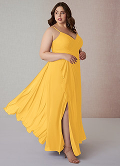 Azazie Emerald Bridesmaid Dresses Marigold A-Line Ruffled Chiffon Dress image9