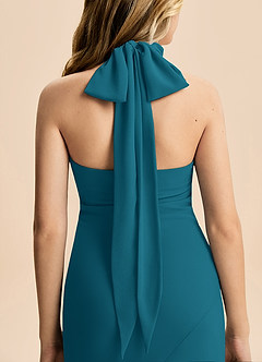 Azazie Velli Junior Meerjungfrau-Linie Hoher Kragen Chiffon Kleid Tintenblau image6