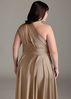Azazie Charlize Abiti da Damigella Abito A-Line in Raso Elasticizzato Monospalla Taupe image16