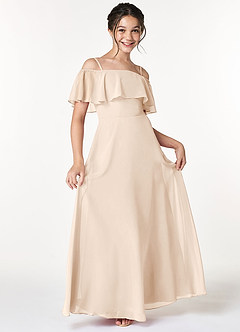 Azazie Maggie Junior White Alabaster A-Line Off the Shoulder Chiffon Dress image1