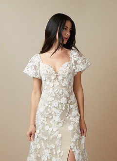 Azazie Vivienne Wedding Dresses Diamond White Nude A-Line Sweetheart Lace Dress image6