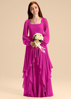 Azazie Clara Junior Abito A-Line in Chiffon Blusa Fucsia image6