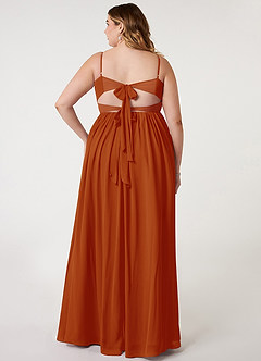 Azazie Zeya Brautjungfernkleider A-Linie V-Hals Gefaltet Chiffon Kleid Paprika image7