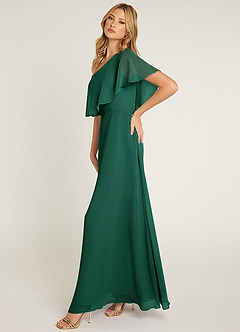 Azazie Lizzy Final Sale Emerald A-Line One Shoulder Chiffon Dress image4