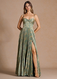 Vestido Platino Verde Azulado Largo Vesper image3