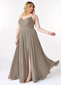 Azazie Vini Abiti da Damigella Abito A-Line in Chiffon con Scollo a V a Pieghe Taupe image10