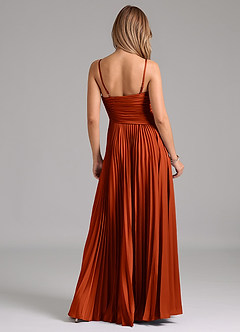 Azazie Vini Robes de demoiselle d'honneur Robe Trapèze en Satin extensible Plissée Paprika image6
