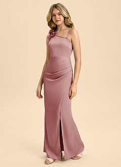 Azazie Remi Junior Robe Fourreau en Satin extensible Fente Latérale Rose Poussiéreuse image5