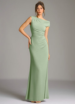 Azazie Nazanin Robes de demoiselle d'honneur Robe Sirène en Jersey extensible de qualité supérieure Épaule décolletée Vert Sauge image5