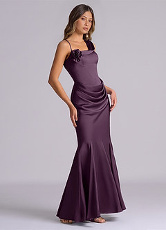 Azazie Inara Bridesmaid Dresses Plum Mermaid Pleated Stretch Satin Dress image5