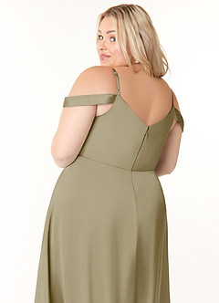 Azazie Ocean Bridesmaid Dresses Moss Green A-Line V-Neck Pleated Stretch Satin Dress image11