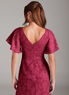 Azazie Ambrosia Bridesmaid Dresses Burgundy A-Line Pleated Floral Burnout Dress image2