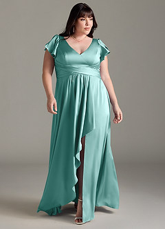 Azazie Omari Bridesmaid Dresses Aqua A-Line Stretch Satin Dress image7