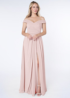 Azazie Audrianna Robes de demoiselle d'honneur Robe Trapèze Convertible en Mousseline de soie Schulterfrei gerafft Rose Pâle image1