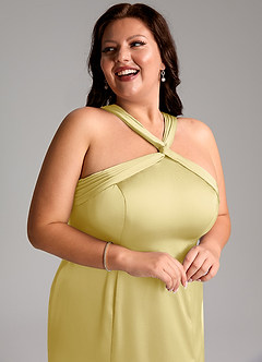 Azazie Rue Robes de demoiselle d'honneur Robe Trapèze en Satin extensible Plissée Sorbet Citron image13