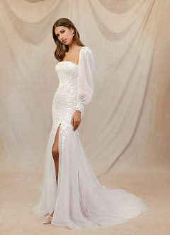 Azazie Aliana Wedding Dresses Diamond White Rose Petal Mermaid Lace Tulle Dress image3