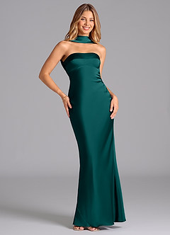 Azazie Lusinda Bridesmaid Dresses Peacock Mermaid Strapless Stretch Satin Dress image3