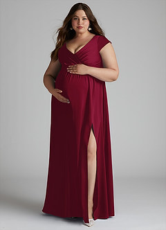 Azazie Allessia vestidos de dama de honor de maternidad Vestido de Corte En A Plisado Hasta el suelo Satén Elástico image11