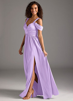 Azazie Lianne Bridesmaid Dresses Lilac A-Line Off the Shoulder Stretch Satin Dress image7