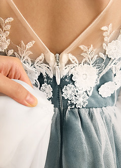 Azazie Zimi Jurken voor bloemenmeisjes Baljurk Jurk van Tule Sweetheart Halslijn Pijnboom image10