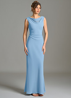 Azazie Kieryn Bridesmaid Dresses Powder Blue Mermaid Pleated Chiffon Dress image5