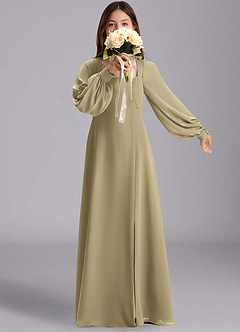 Azazie Bondi Junior Moss Green A-Line Blouson Chiffon Dress image1