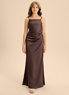 Azazie Renna Junior Ganache A-Line Pleated Stretch Satin Dress image6