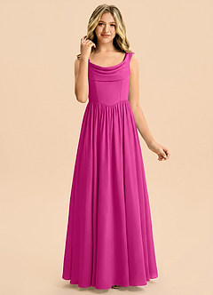 Azazie Novi Junior Vestido Fucsia de Satén Elástico de Corte en A con Plisado image1