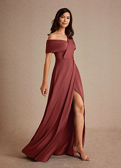 Azazie Milton vestidos de madre de la novia Vestido Terracota de Satén Elástico de Corte en A con Plisado image2