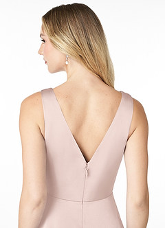 Azazie Nelly Bridesmaid Dresses Blushing Pink A-Line V-Neck Pleated Stretch Satin Dress image5