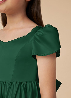 Azazie Juno Blumenmädchenkleider A-Linie Herzausschnitt Matte Satin Kleid Dunkelgrün image3