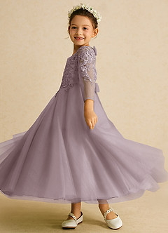 Azazie Precious Flower Girl Dresses Dusk A-Line Lace Tulle Dress image5