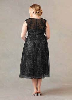 Azazie Flynn Mother of the Bride Dresses Black A-Line Boatneck Lace Tulle Dress image7