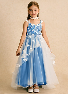Azazie Darlina vestidos de niña de las flores Vestido de Marfil Azul Pastel de Tul de Princesa con Encaje image4